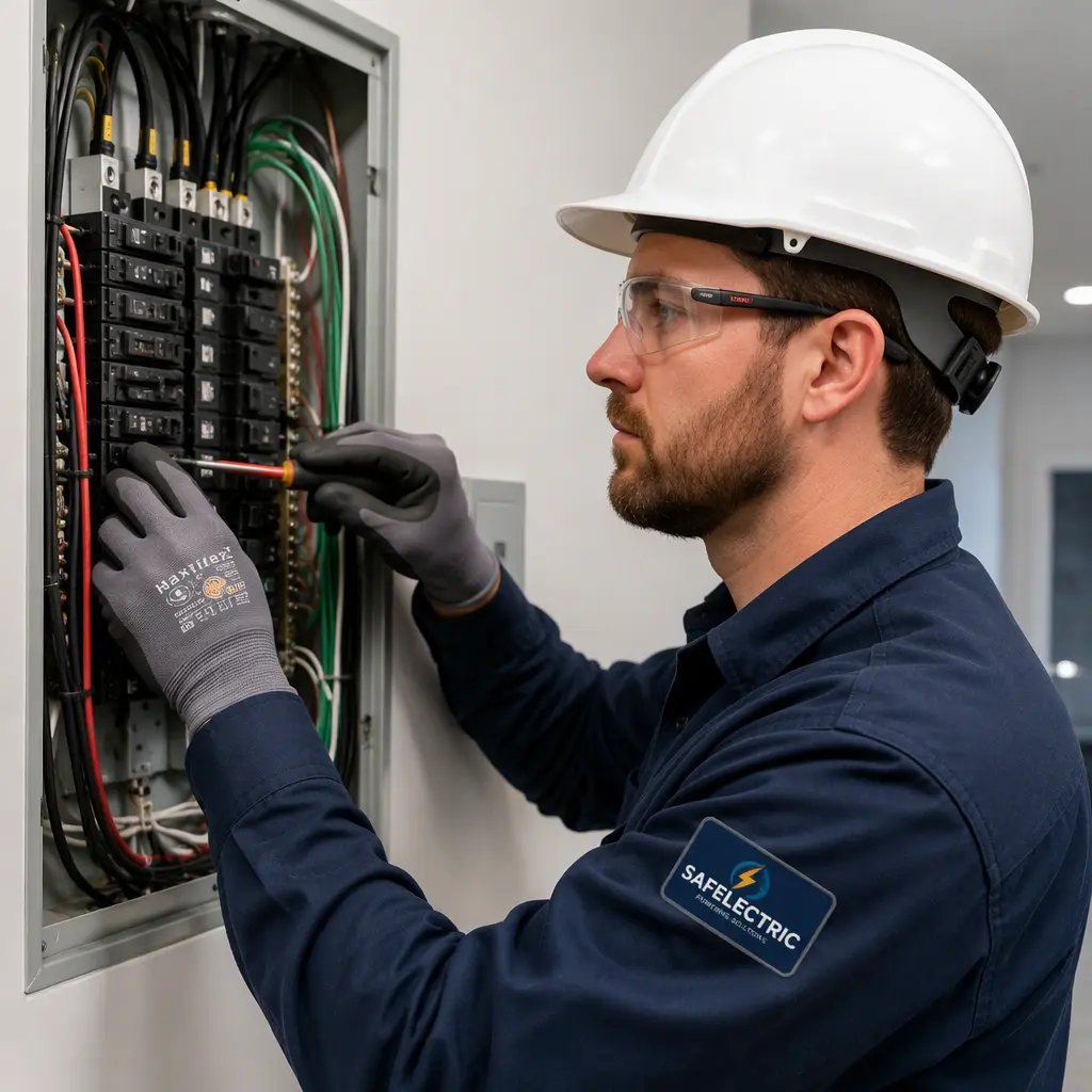 Professional electrician responding to an electrical emergency