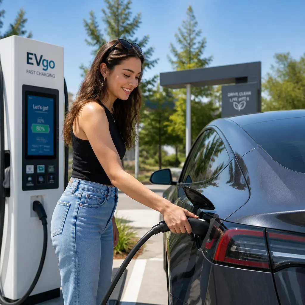 Rapid electric vehicle charger at a public charging location